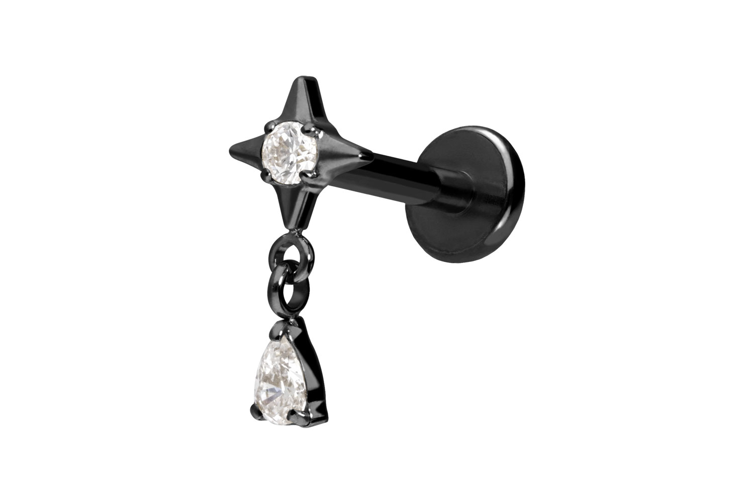 Titan Labret Piercing mit Push Fit STERN + KRISTALLTROPFEN